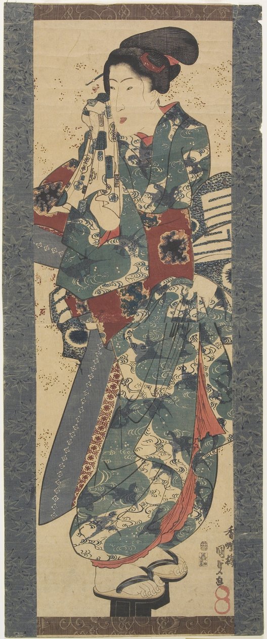 (Kvinna som håller en handduk), 1843-1847 av Utagawa Kunisada