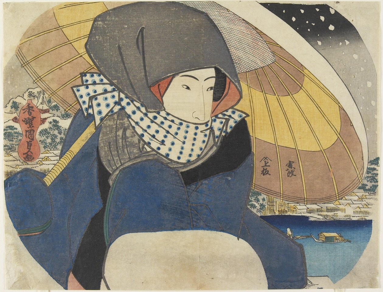 (Kvinna med huva och paraply), 1818 av Utagawa Kunisada