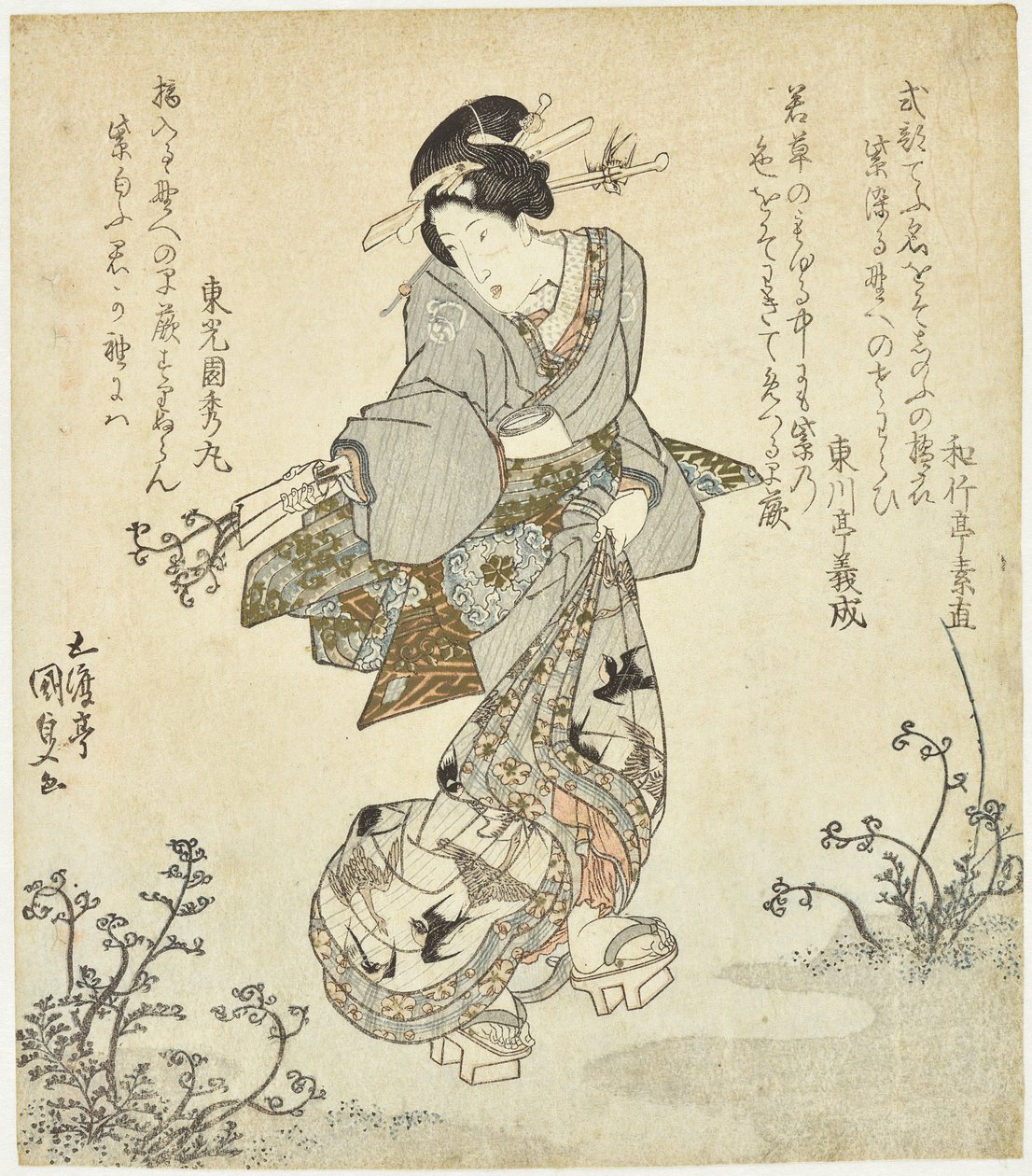 Kvinna som skördar ormbunkar av Utagawa Kunisada