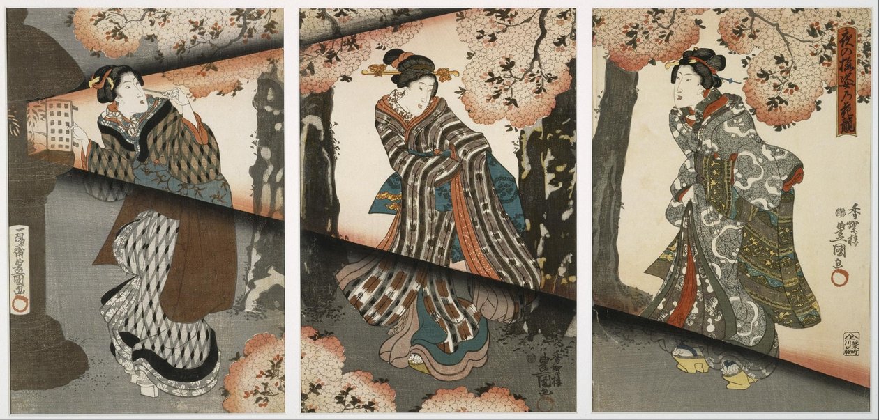 Nattscen med flickor och lyktor av Utagawa Kunisada