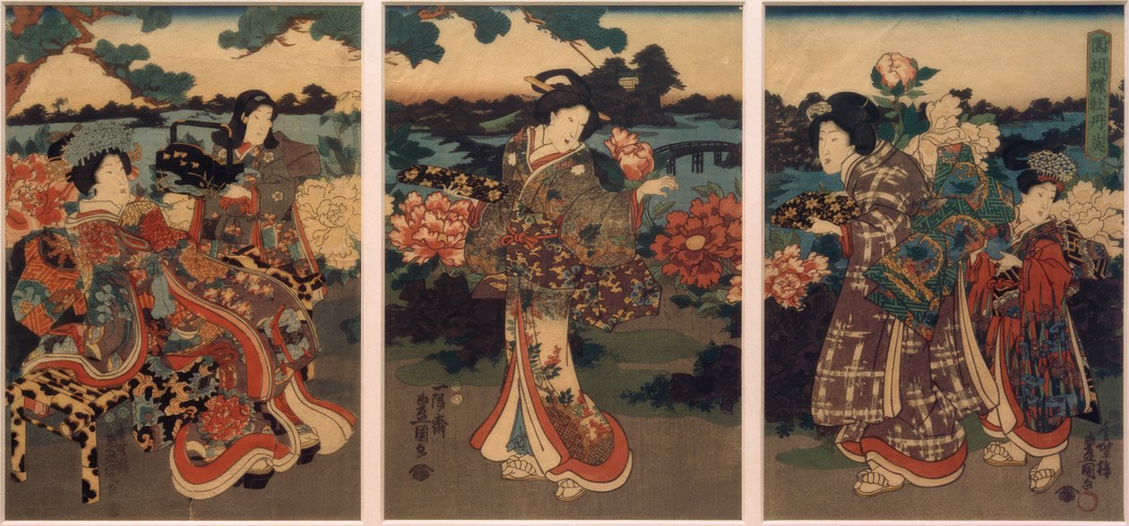 Fjärilar och pioner av Utagawa Kunisada