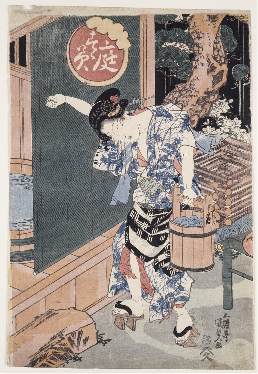 Trädgårdsbadkaret av Utagawa Kunisada