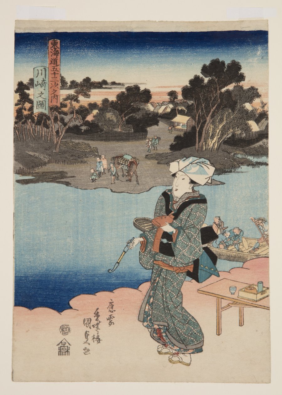 Vy över Kawasaki (Kawasaki no zu) (träblock i färg) av Utagawa Kunisada