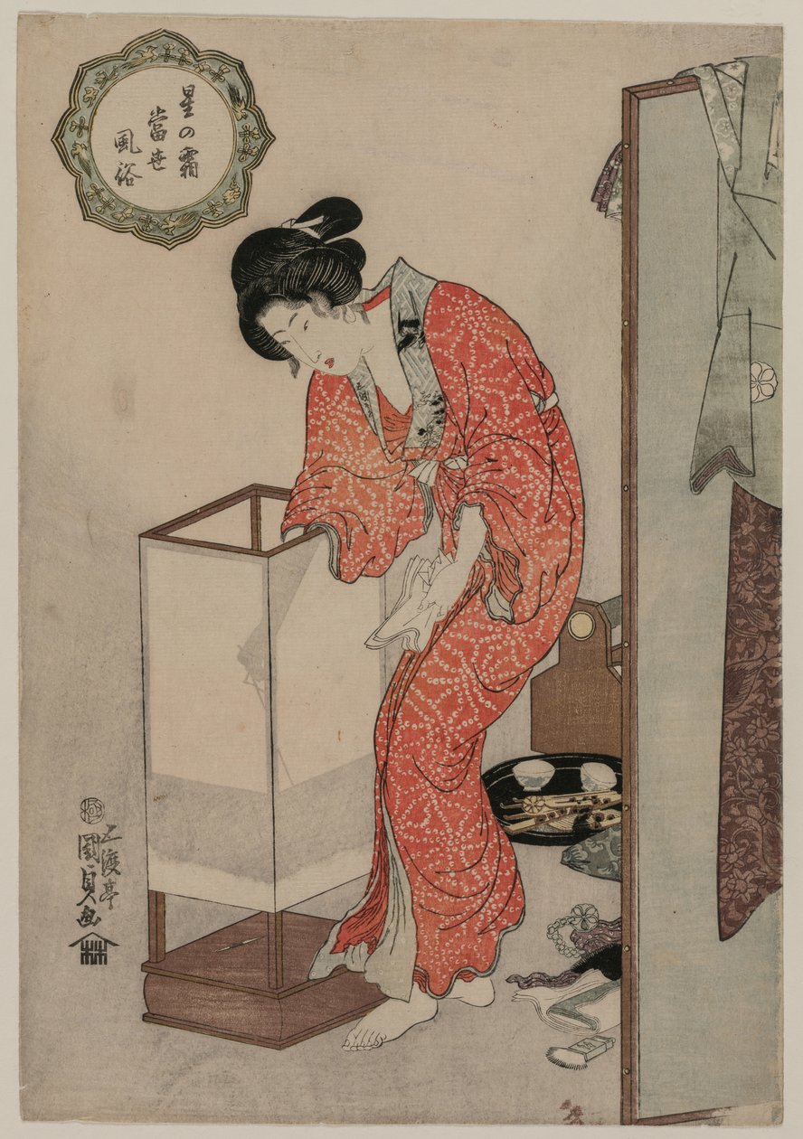 Woman Putting Out a Light (från serien Modern Customs: Frost Beneath the Stars) av Utagawa Kunisada