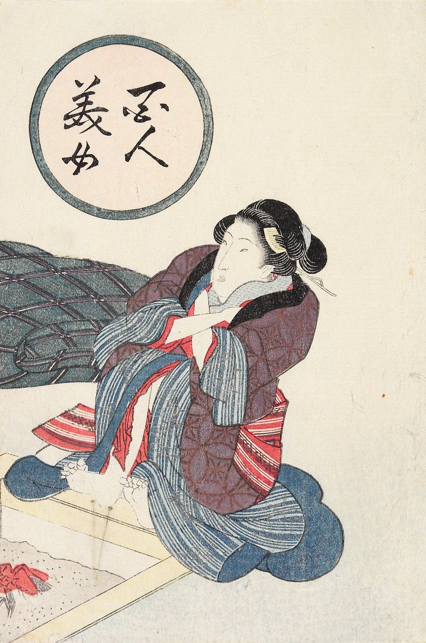 Kvinna som värmer fötterna vid härden av Utagawa Kunisada