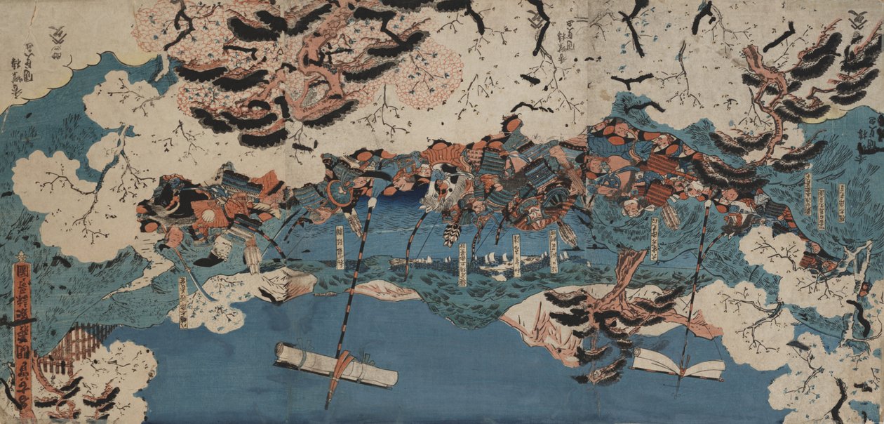 Komponera dikter på Nakoso Customs House (färgträsnitt monterat ombord) av Utagawa Kunisada III