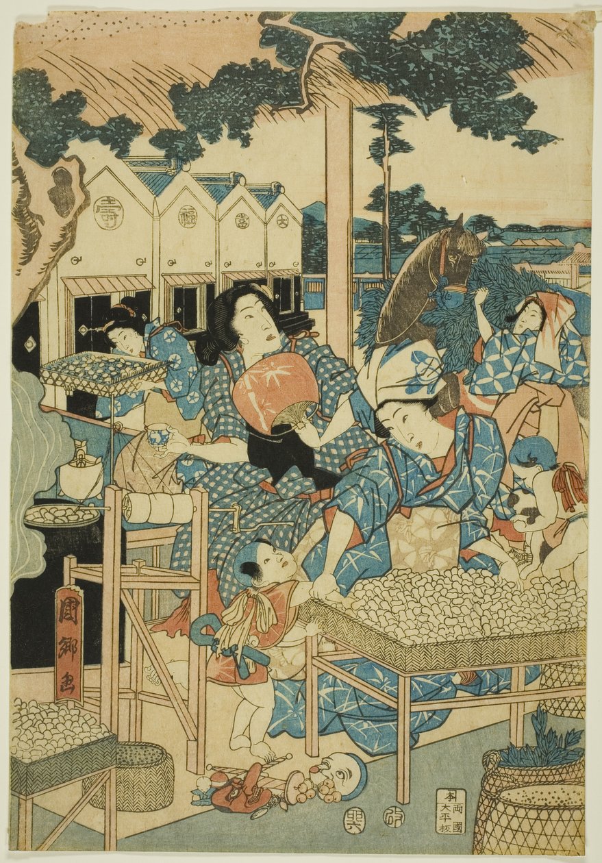 Stort välstånd på sidenfarmen (Kaikoya Daihanjono Zu) av Utagawa Kunisato
