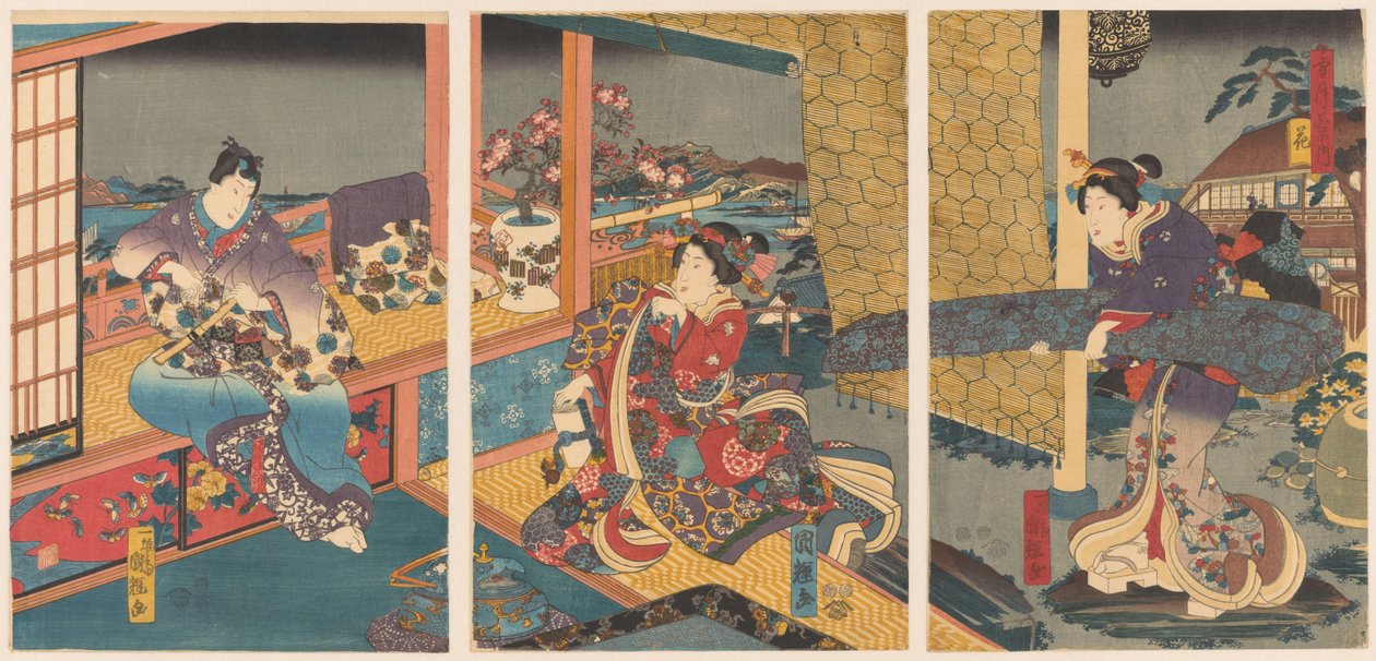 Blommor Hana (titel på objekt) Snow, Moon and Flowers (serietitel) Setsugekka no uchi (serietitel på objekt) av Utagawa Kuniteru