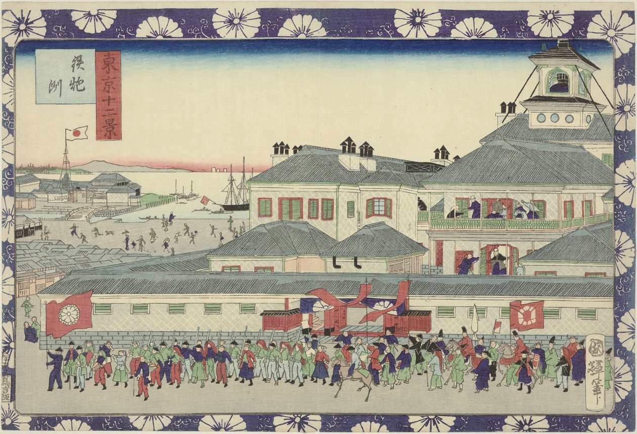 Tsukiji hotellingång Teppozu (titel på objekt) Tolv vyer av Tokyo (serietitel) Tokyo juni kei (serietitel på objekt) av Utagawa Kuniteru II