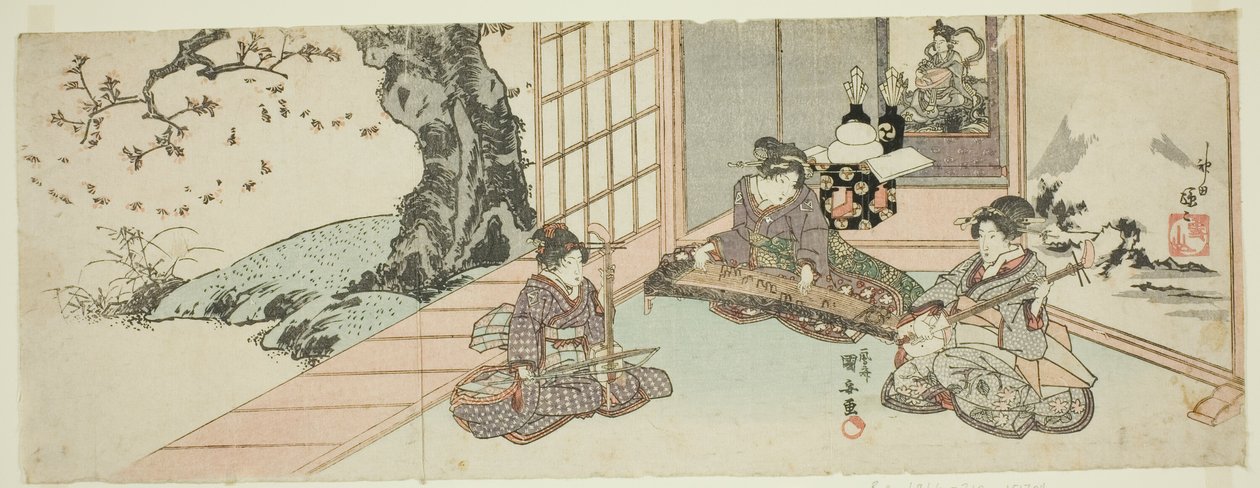 Spelinstrument för damer av Utagawa Kuniyasu