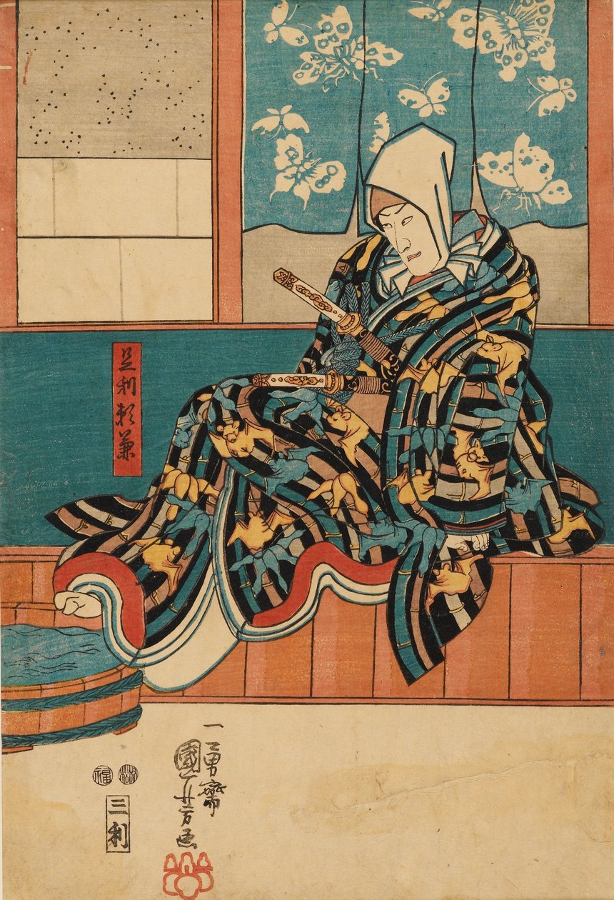 En skådespelare som sitter på scenkanten, 1798-1861 av Utagawa Kuniyoshi