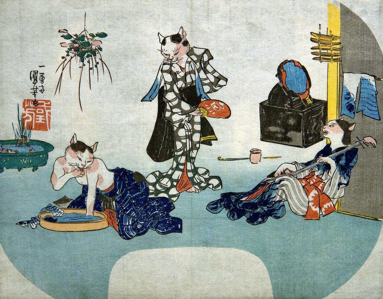 Antropomorfa katter som kopplar av på sommaren, c.1842 av Utagawa Kuniyoshi