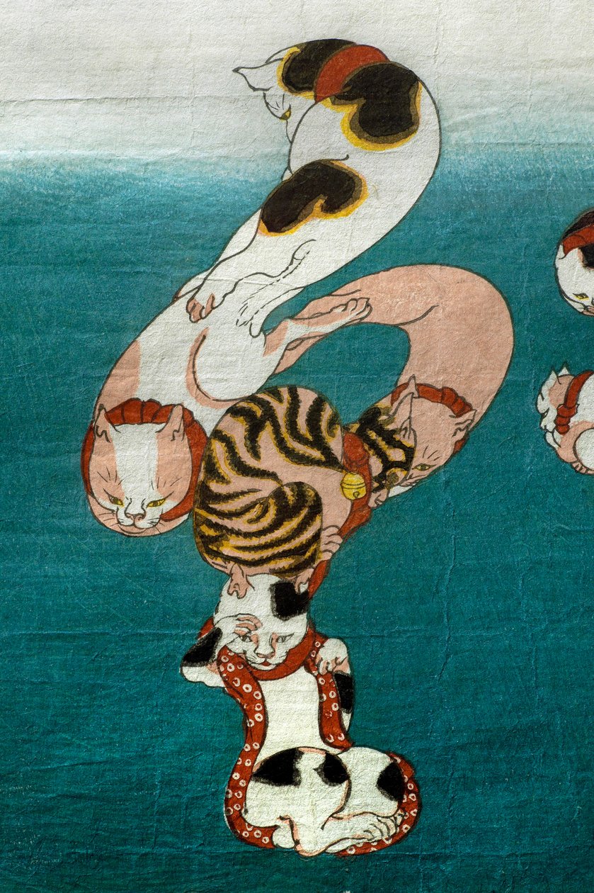 Ballongfisk (Fugu)-serien Katter som bildar skrivna karaktärer (Neko no ateji), ca 1842 av Utagawa Kuniyoshi