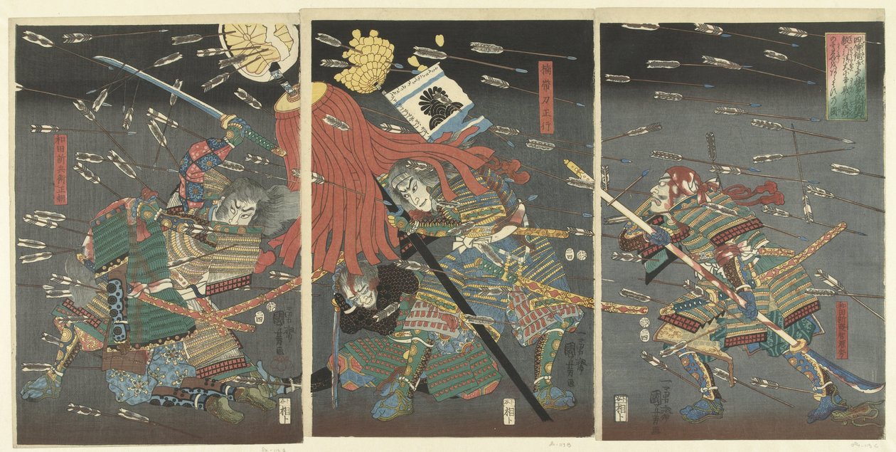 Kusunoki Te Kome Nawate Eisukes ärkefiende vid Kojonawate av Utagawa Kuniyoshi