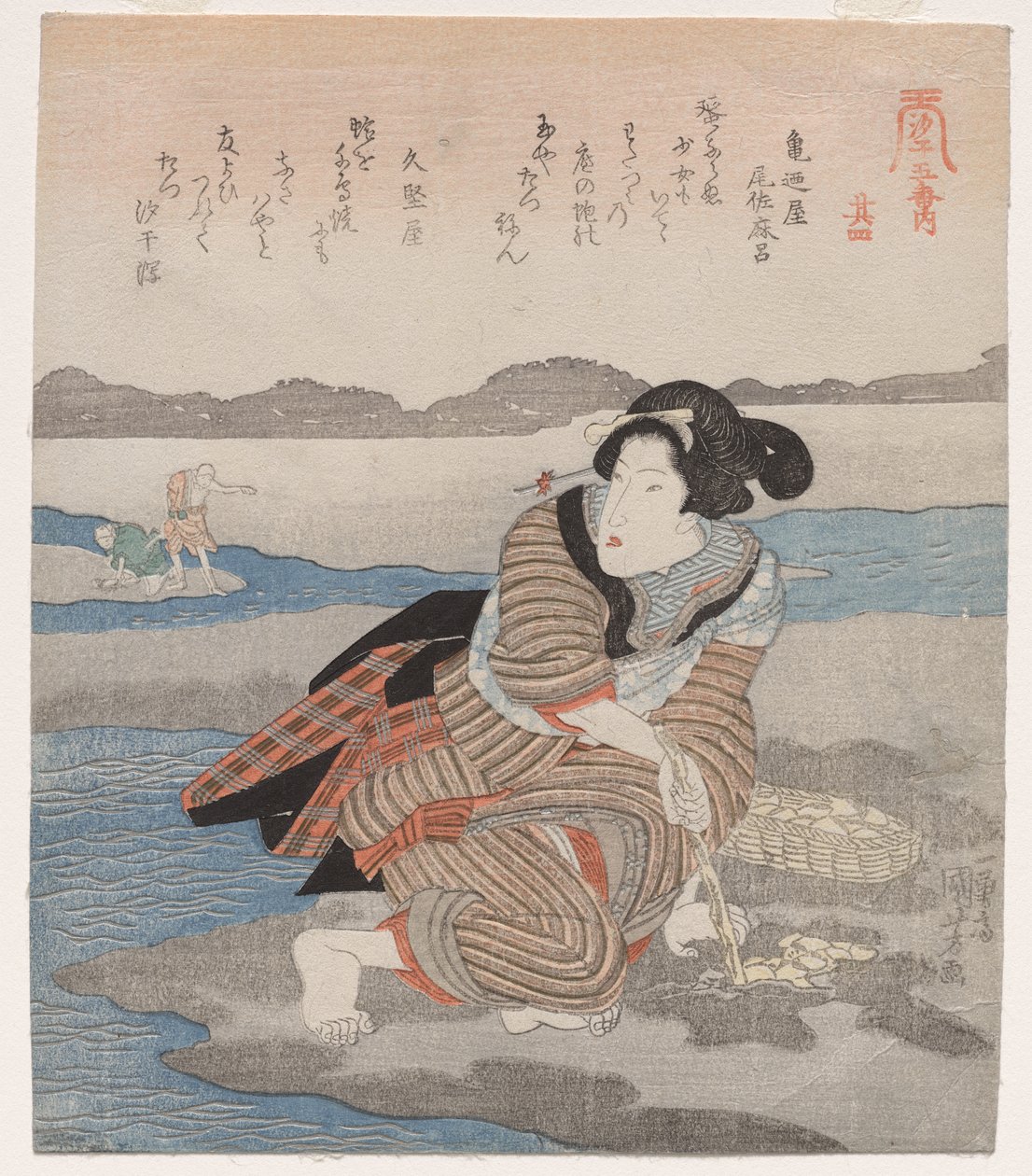 Kvinna som gräver musslor; från serien Fem bilder av lågvatten av Utagawa Kuniyoshi