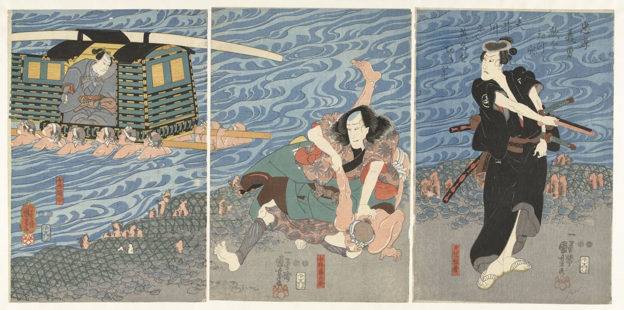 Strid längs Oi-flodens strand av Utagawa Kuniyoshi