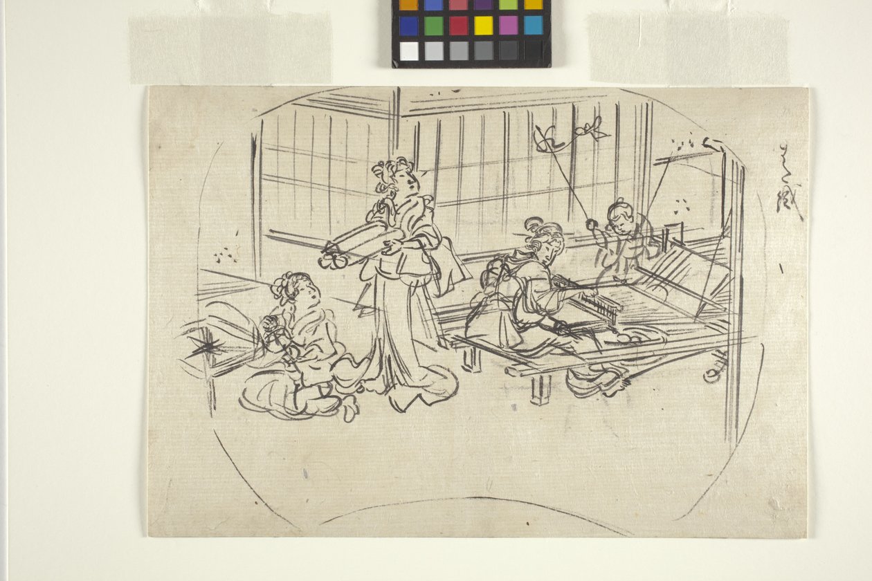 Hataori (Weaving On A Loom) (bläck på papper) av Utagawa Kuniyoshi