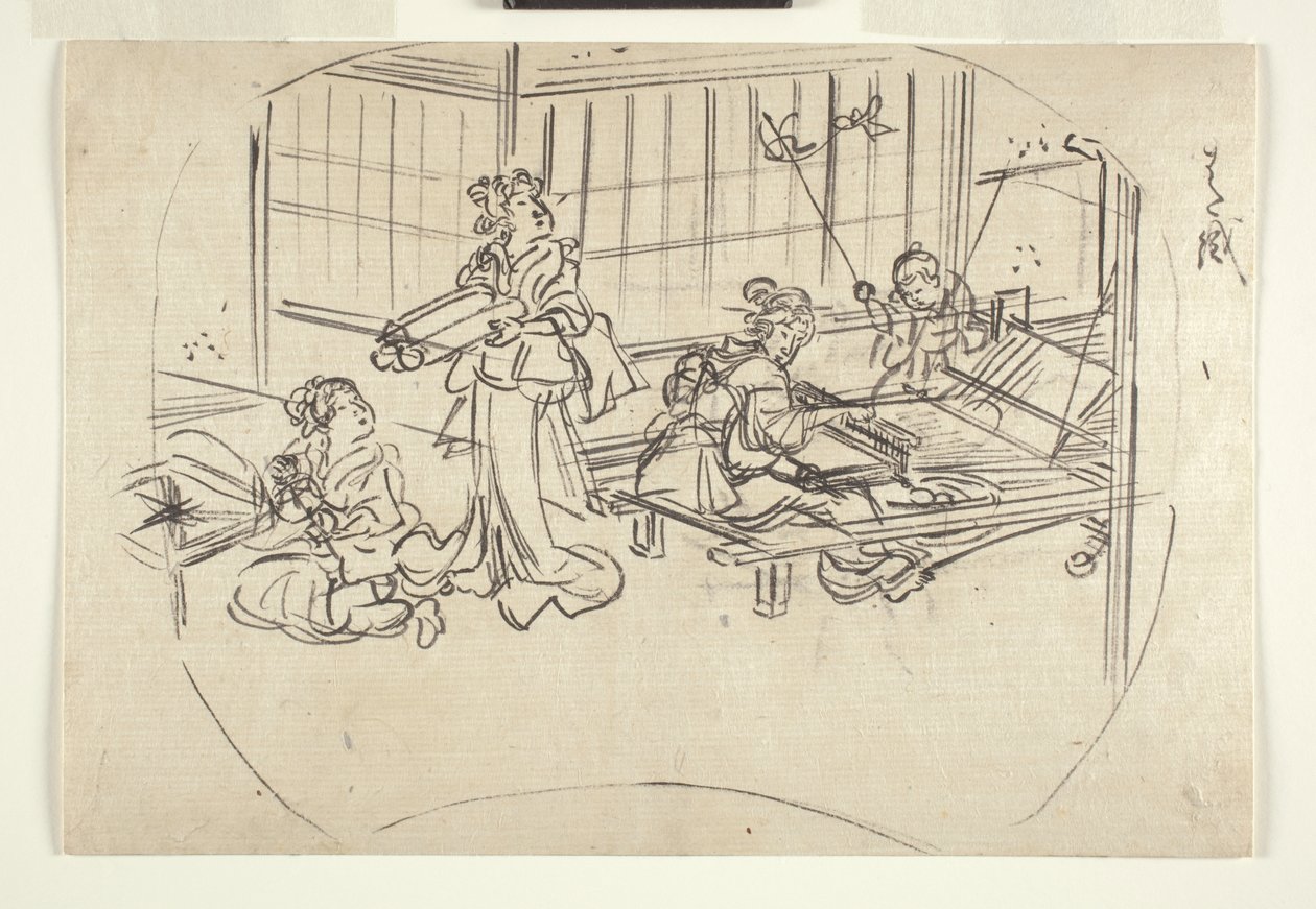 Hataori (vävning på en vävstol) c.1840 (bläck på papper) av Utagawa Kuniyoshi
