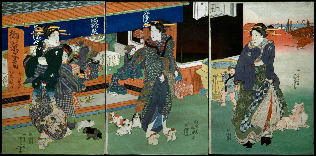 Framför Funabashiya Sweets Shop av Utagawa Kuniyoshi