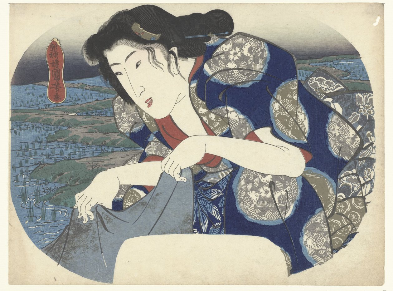 Kvinna som tvättar kläder av Utagawa Kuniyoshi