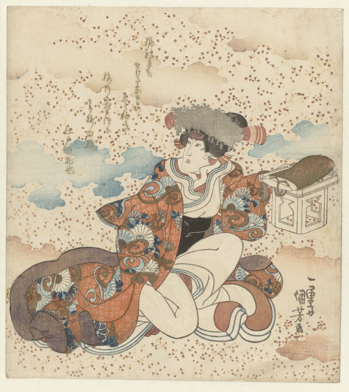 Knästående kvinna med offerbord av Utagawa Kuniyoshi