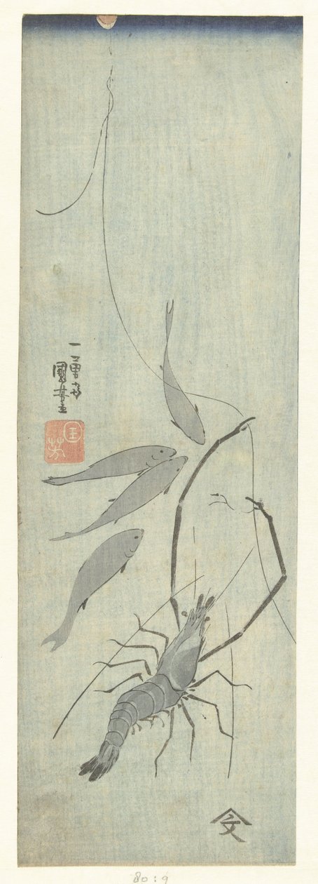 Langoustine och småfisk av Utagawa Kuniyoshi