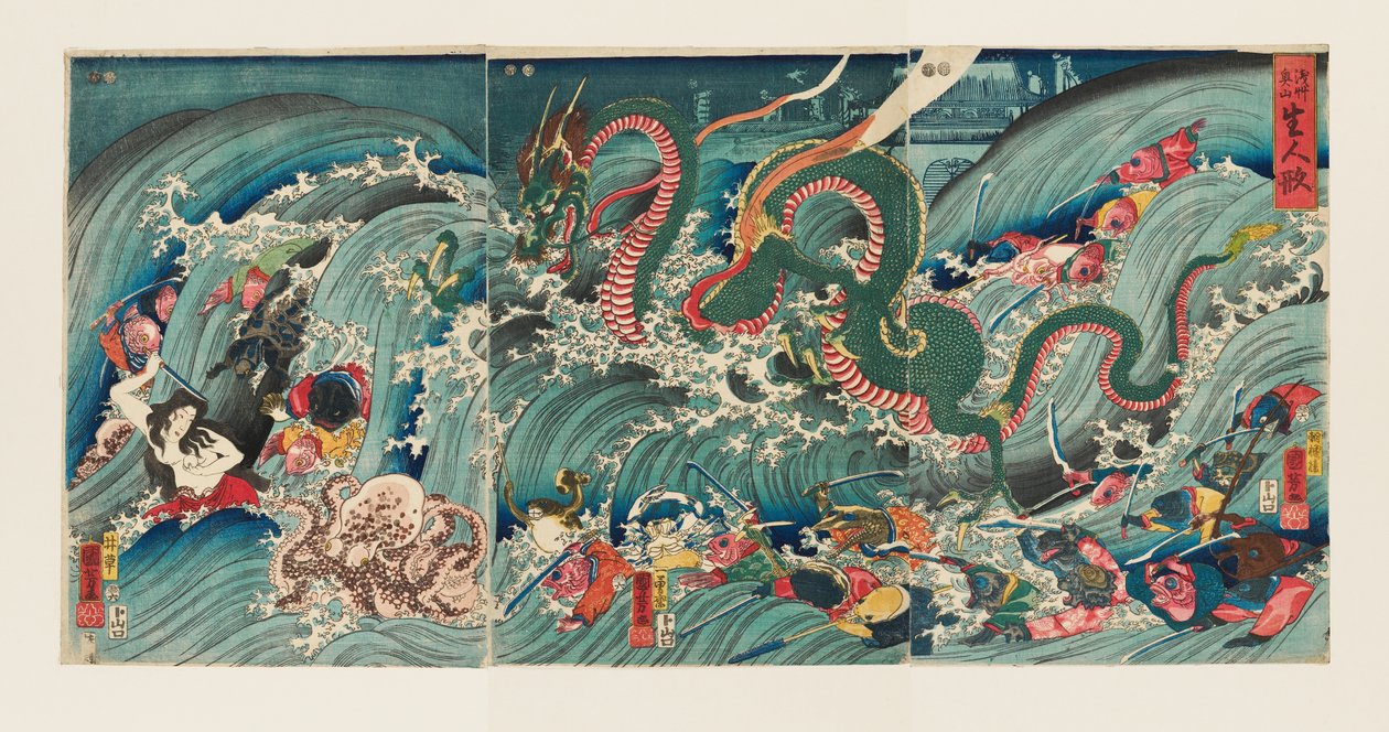 Livslika dockor i Innertemplet vid Asakusa av Utagawa Kuniyoshi