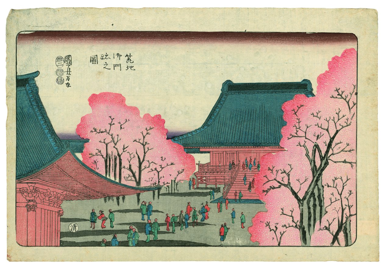 Huvudporten till Tsukiji Honganji-templet av Utagawa Kuniyoshi