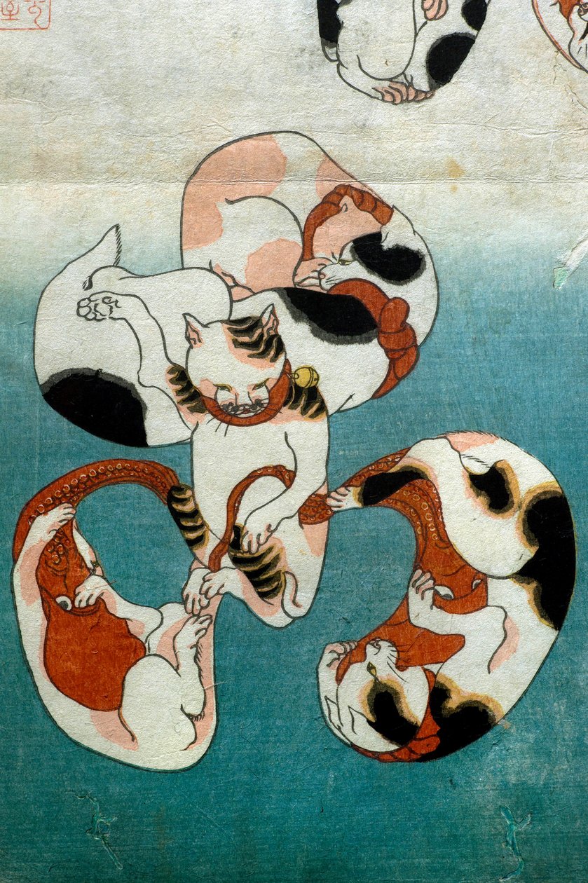 Octopus Series Katter som bildar skrivna karaktärer (Neko no ateji), ca 1842 av Utagawa Kuniyoshi