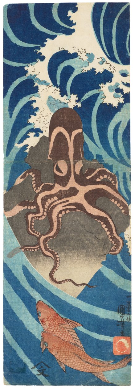 Bläckfisk på en klippa, ca 1837 (träsnitt) av Utagawa Kuniyoshi