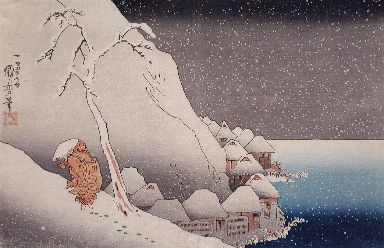 Snö i Tsukahara på ön Sado, 1271 av Utagawa Kuniyoshi