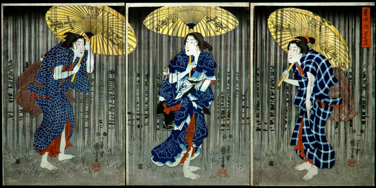 Plötslig dusch i sommarvärmen (Shochū no yūdachi), ca 1849-1851 av Utagawa Kuniyoshi