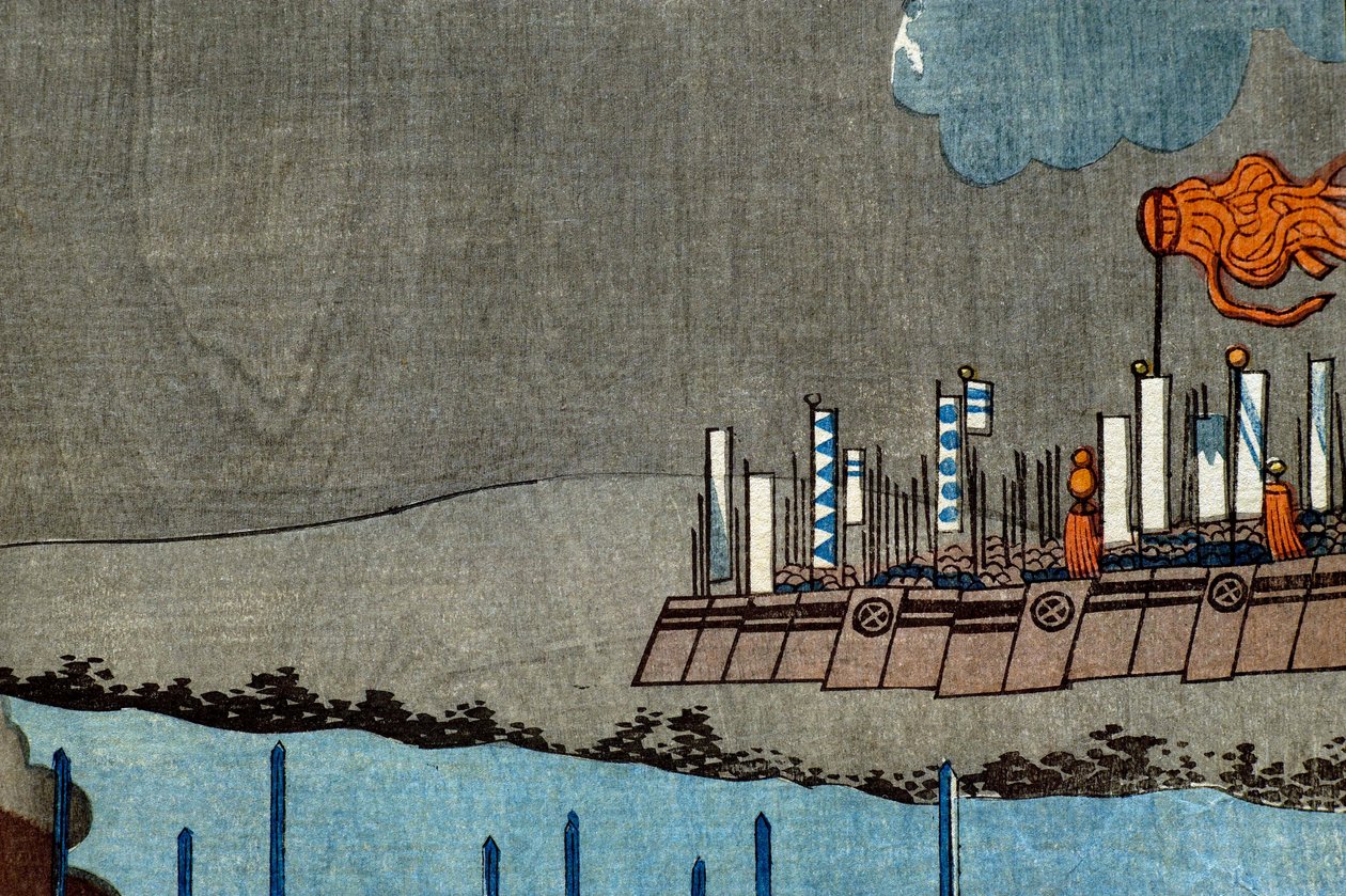 Takeda Shingen krossar Suwa Yorishiges styrkor (Takeda Shingen Suwa Yorishige no jinchū o uchi-kuzusu zu), ca 1850-51 av Utagawa Kuniyoshi