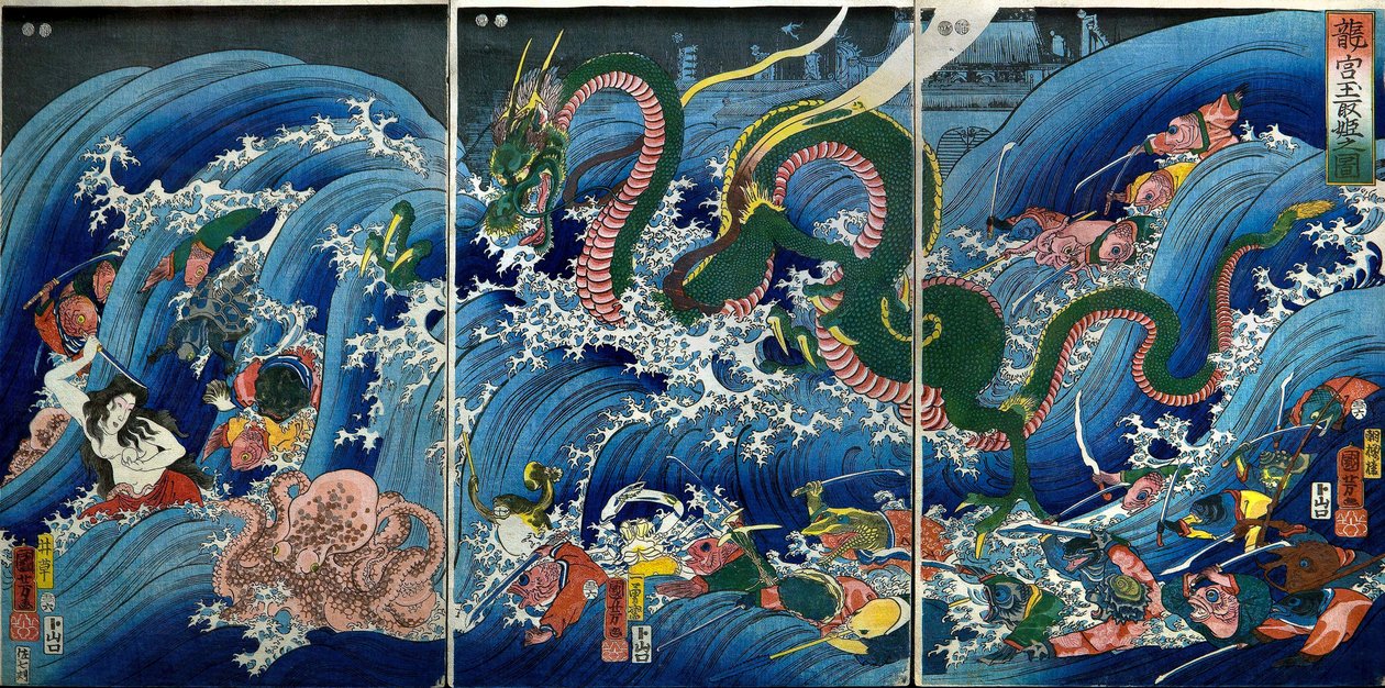 Tamatori-hime stjäl den heliga juvelen från drakpalatset (Ryūgū Tamatori-hime no zu) av Utagawa Kuniyoshi