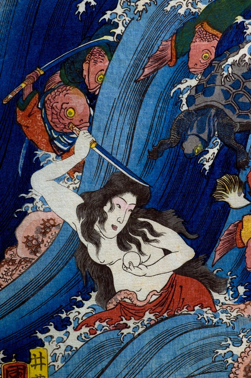 Tamatori-hime stjäl den heliga juvelen från drakpalatset (Ryūgū Tamatori-hime no zu) av Utagawa Kuniyoshi