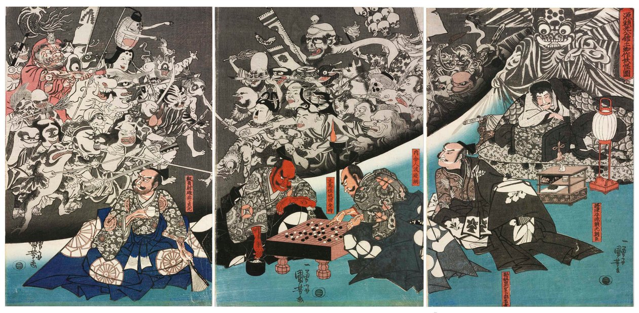 Jordspindeln skapar monster i Lord Minamoto Yorimitsus herrgård, 1843. av Utagawa Kuniyoshi