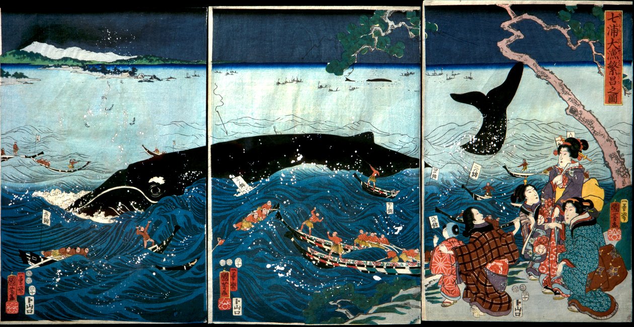 De sju kusternas blomstring med stor fisk (Nana ura tairyō hanjō no zu) av Utagawa Kuniyoshi