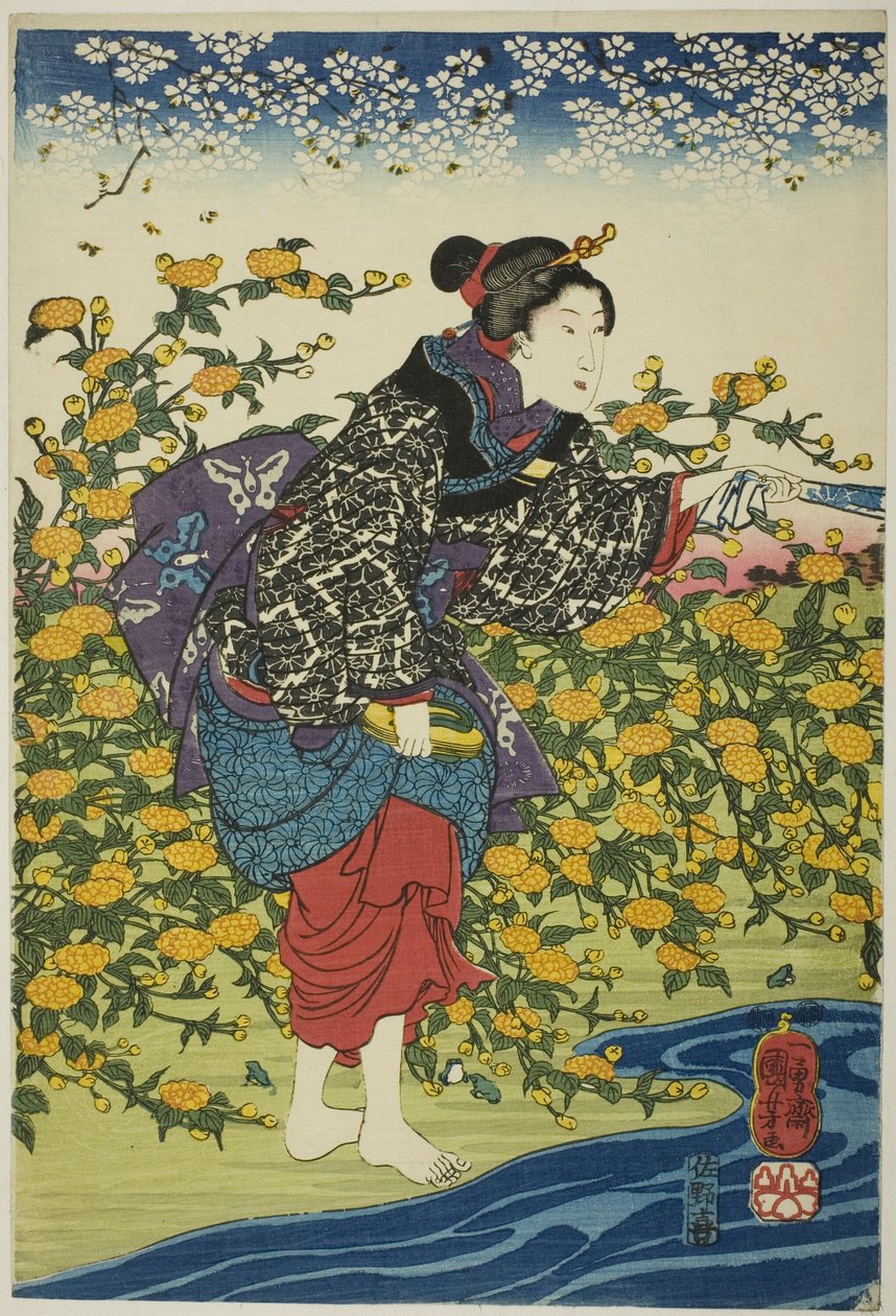 Ide Jewel River i Yamashiro-provinsen (Ymashiro kuni Ide no Tamagawa), från en namnlös serie av Six Jewel Rivers av Utagawa Kuniyoshi