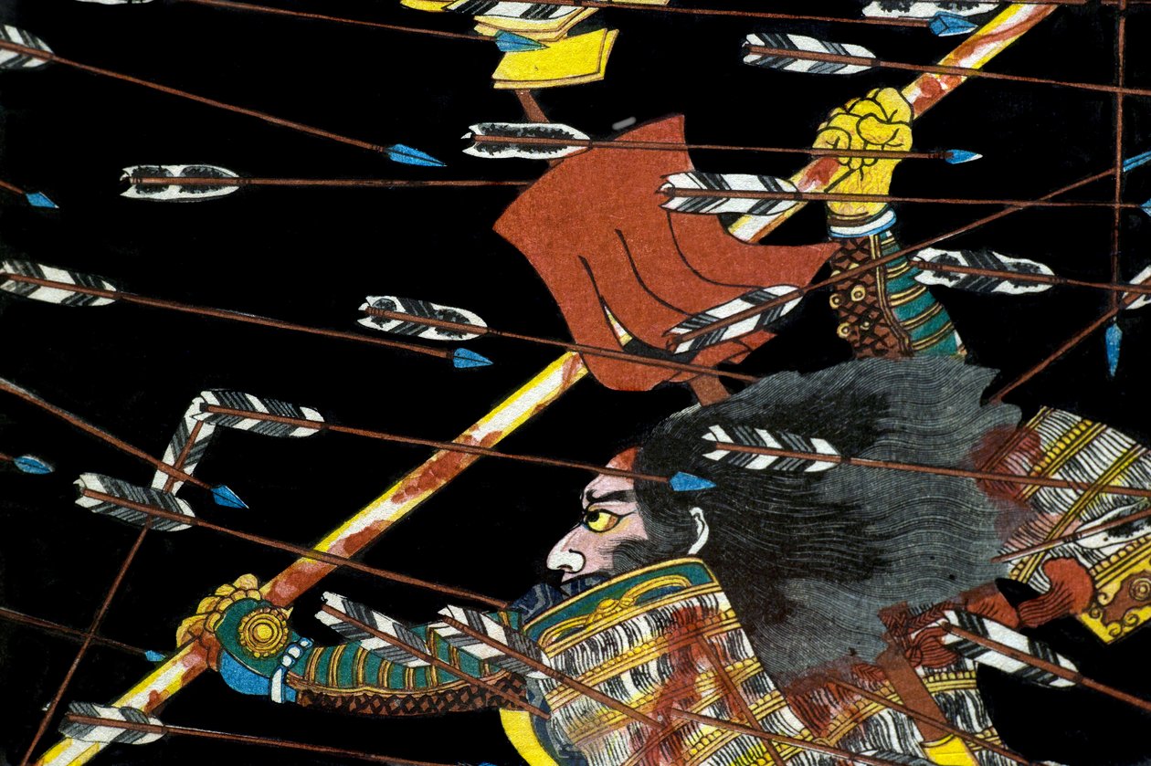 Slaget vid Shijō Nawate, ca 1857 av Utagawa Kuniyoshi