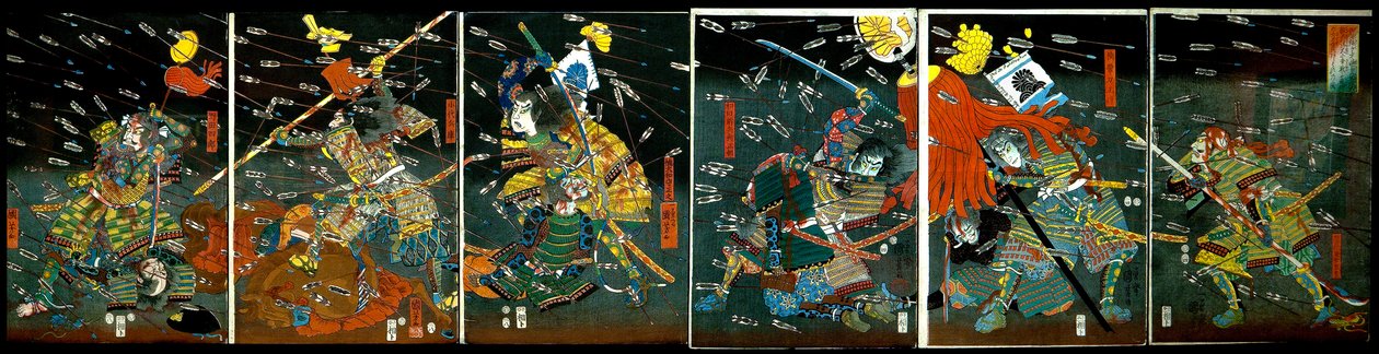 Slaget vid Shijō Nawate, ca 1857 av Utagawa Kuniyoshi