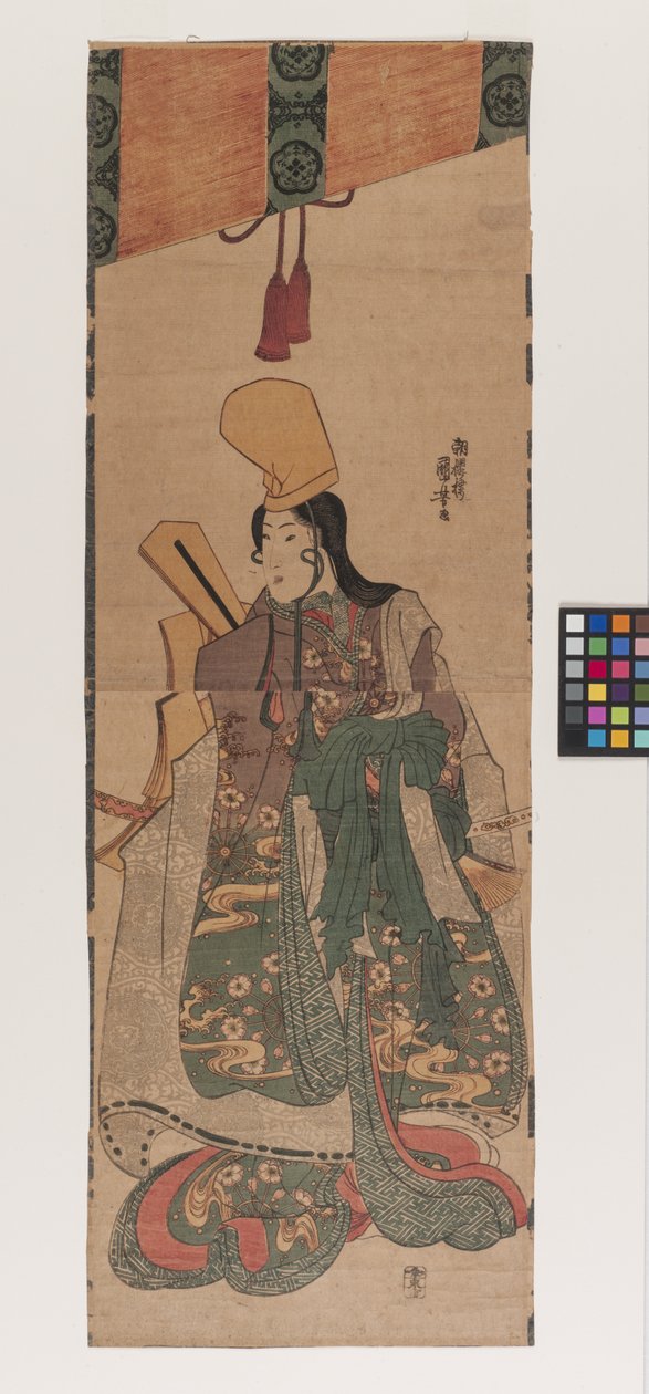 Utan titel; angiven titel: Shirabyōshi Beneath Sudare (Sudare shita no shirabyōshi), omkring 1840 (träsnitt i färg) av Utagawa Kuniyoshi