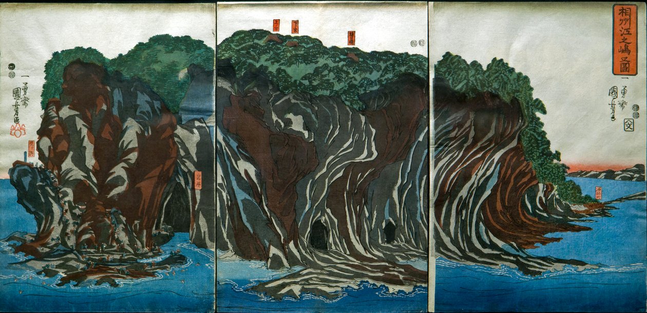 Utsikt över Enoshima i Sagamiprovinsen (Sōshū Enoshima no zu), ca 1849-51 av Utagawa Kuniyoshi