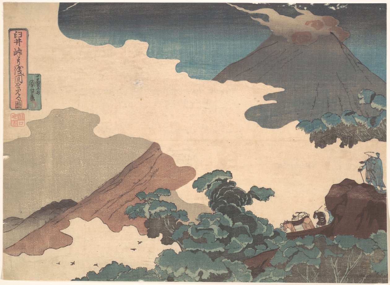 Utsikt över berget Asama från Usui-passet av Utagawa Kuniyoshi