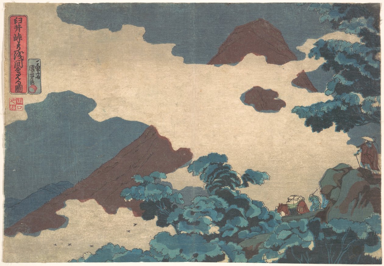 Utsikt över berget Asama från Usuipasset av Utagawa Kuniyoshi