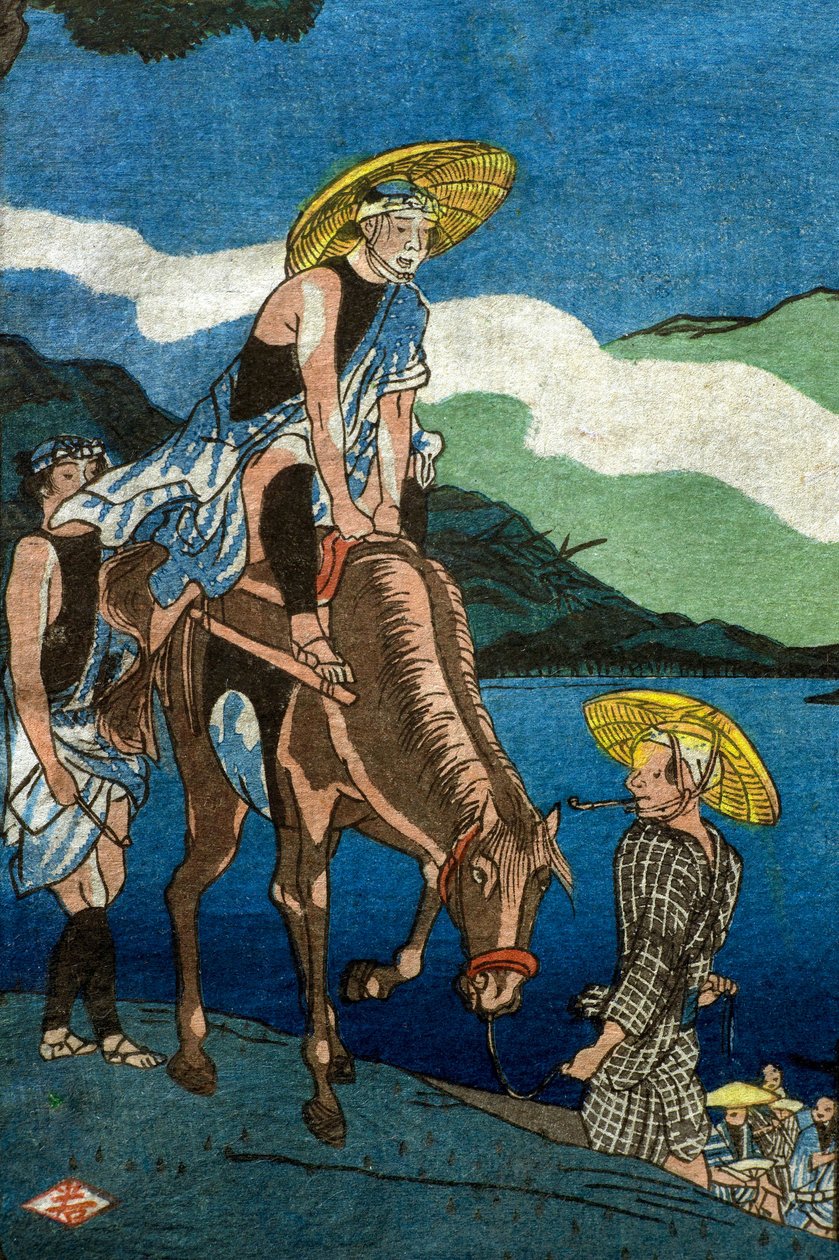 Utsikt över Tamura-färjan på Ōyama-vägen i Sagami-provinsen (Sōshū Ōyama-dō Tamura no watashi no kei) av Utagawa Kuniyoshi