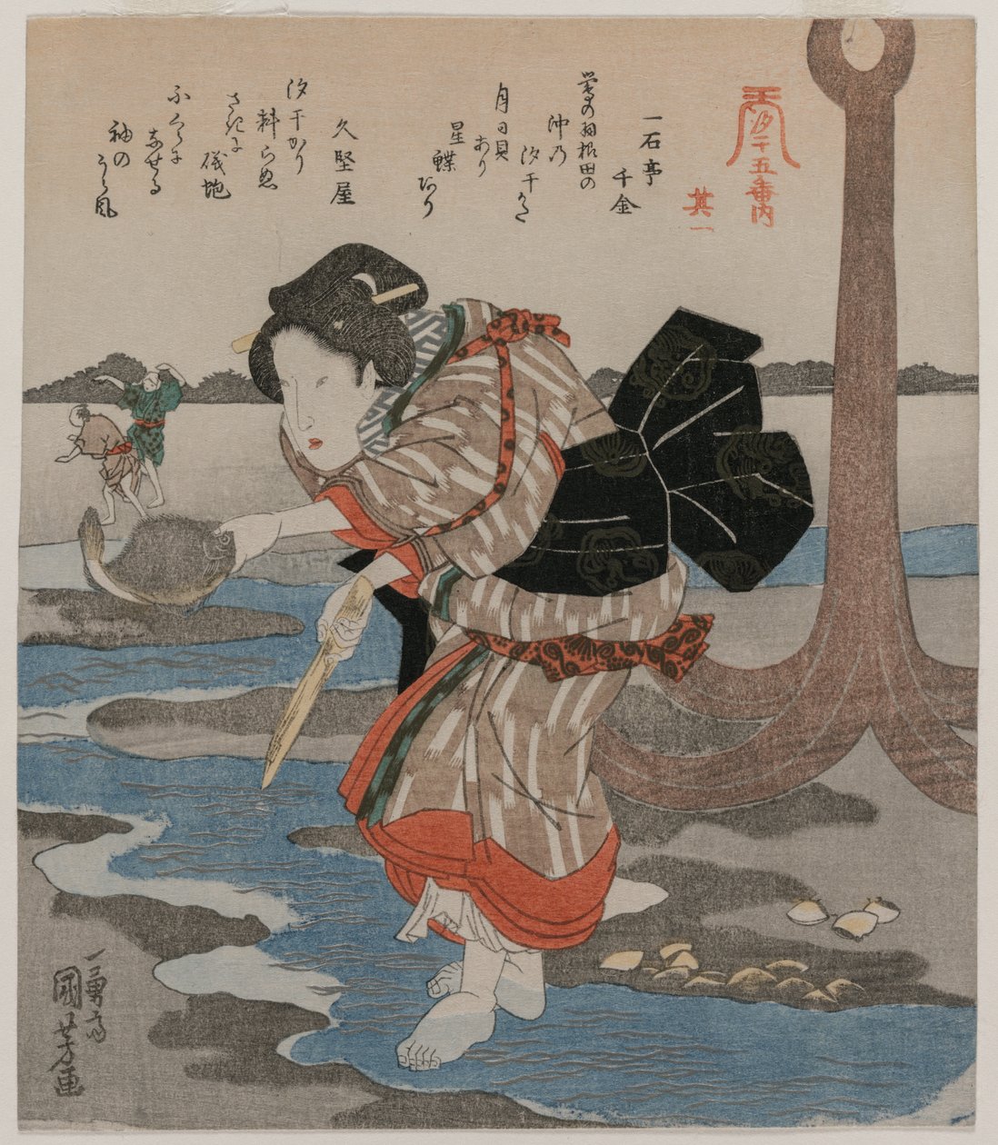 Woman Beside an Anchor, från serien Five Pictures of Low Tide, sent 1820-tal. av Utagawa Kuniyoshi