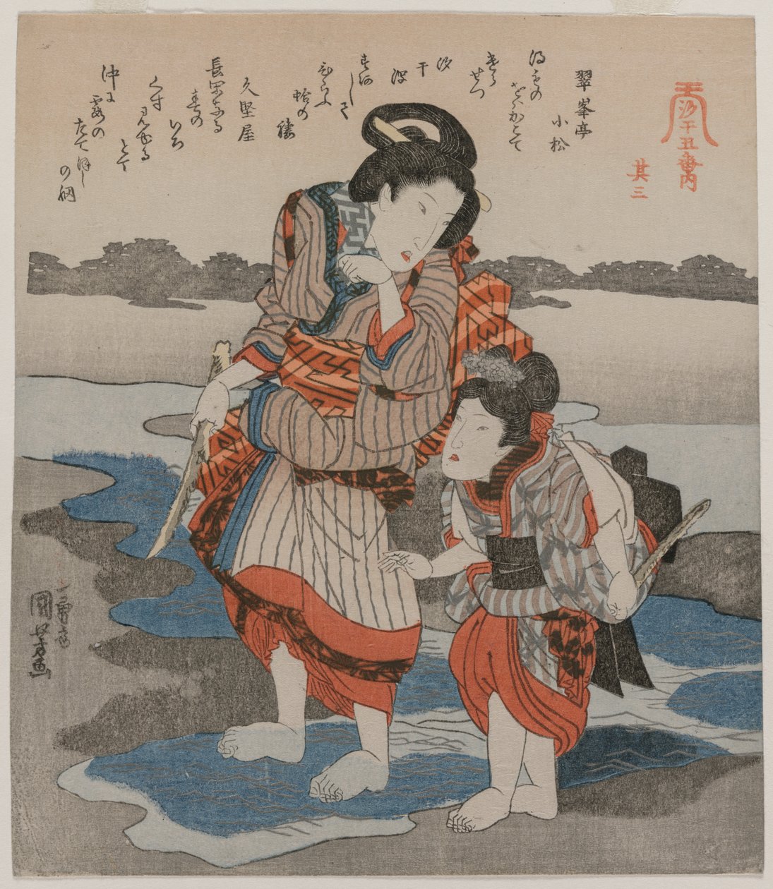 Kvinna och barn; från serien Fem bilder av lågvatten av Utagawa Kuniyoshi