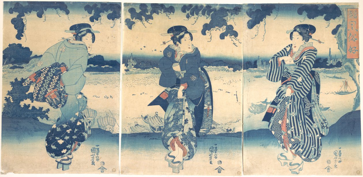Kvinnor vid en flod av Utagawa Kuniyoshi