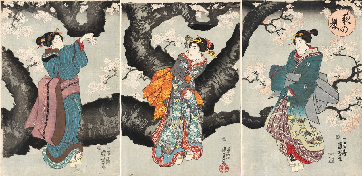 Yoru no sakura [Körsbärsblommor på natten], c.1846 (träblockstryck) av Utagawa Kuniyoshi