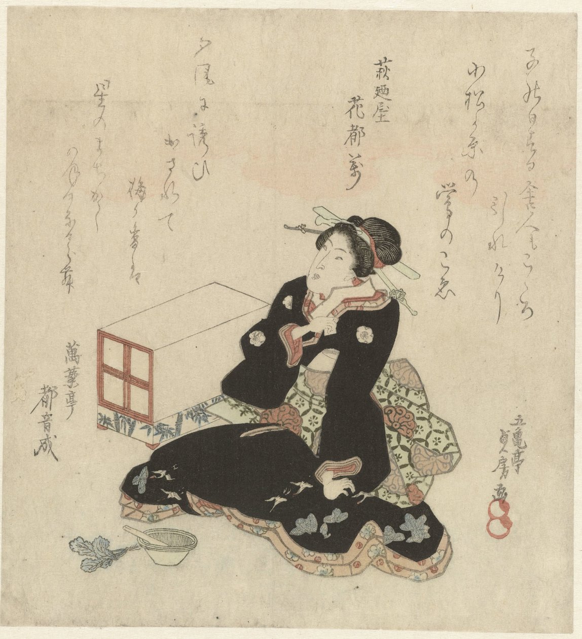 Kvinna som förbereder gröna i en mortel av Utagawa Sadafusa
